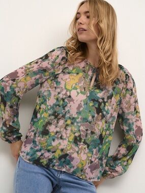 Cream multicolour sheer top